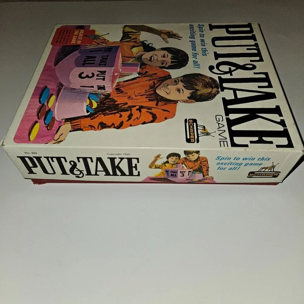 VTG Put & Take Game Pink Spinner Red Yellow Blue Chips Schaper 1965 READ